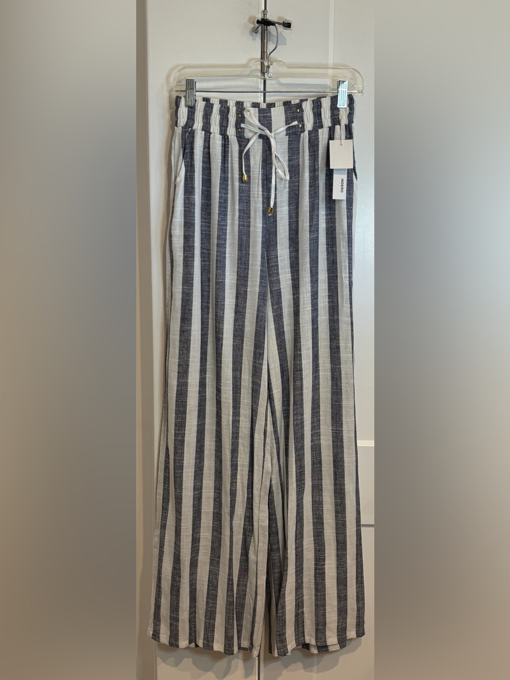 Indero Wide Leg Striped Linen-Blend Pants. Size M
